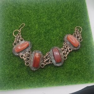 Sterling 7.5 B3021  antique Art Deco sterling silver bracelet Carnelian Stones